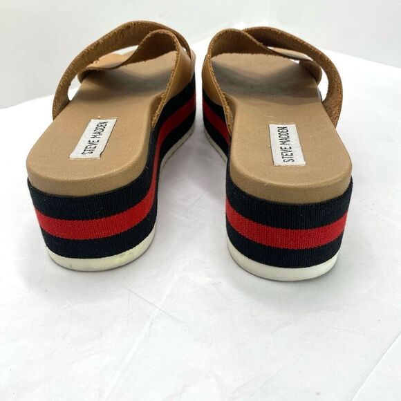 Steve Madden Asher Platform Sandals 8 Tan Brown Red Slide On Strappy Y2K Style - Picture 2 of 11